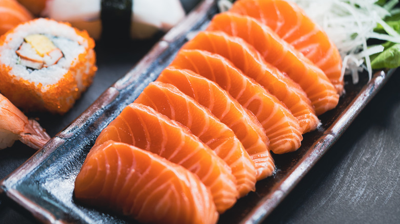 salmon sashimi on a plate