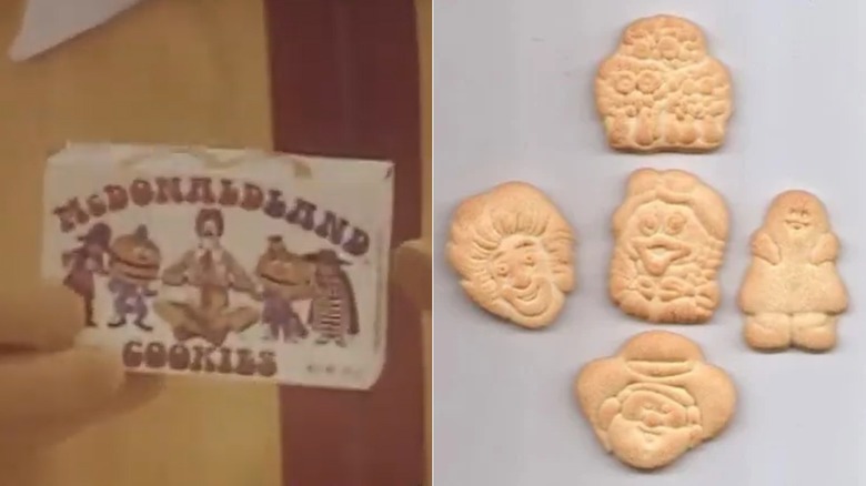 Split image of the McDonaldland cookies package and the cookies lying flat on a tabletop