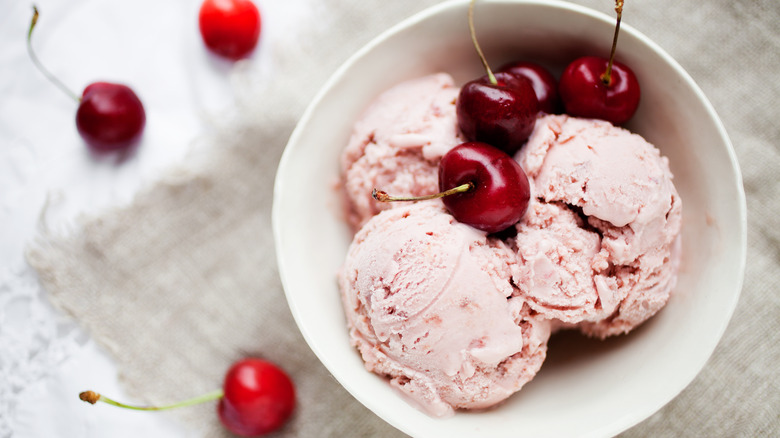 Bowl of cherry ice cream