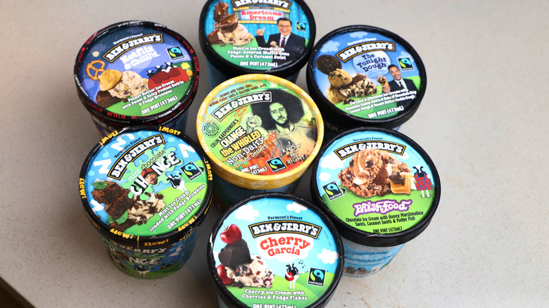 Seven pints of Ben & Jerry's flavors