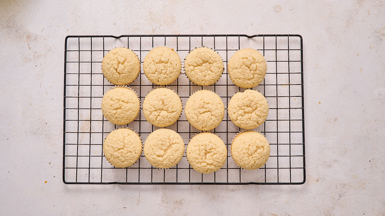cooling cupcakes on a rack