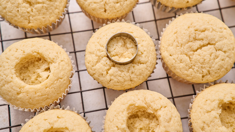 coring cupcakes with a cupcake corer