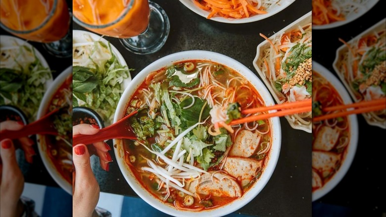 Top view of pho from Pho Hong Burlington, Vermont