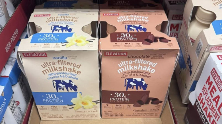 Elevation Chocolate Flavored Ultra Filtered Milkshakes in packaged boxes