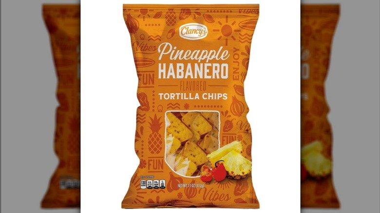 Pineapple Habanero tortilla chips on white background