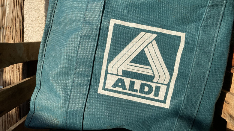 Aldi bag on wooden structure