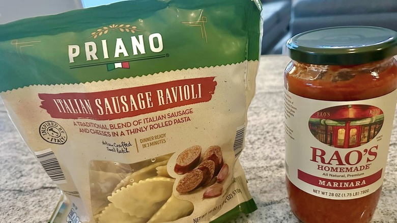 Package of ravioli and sauce