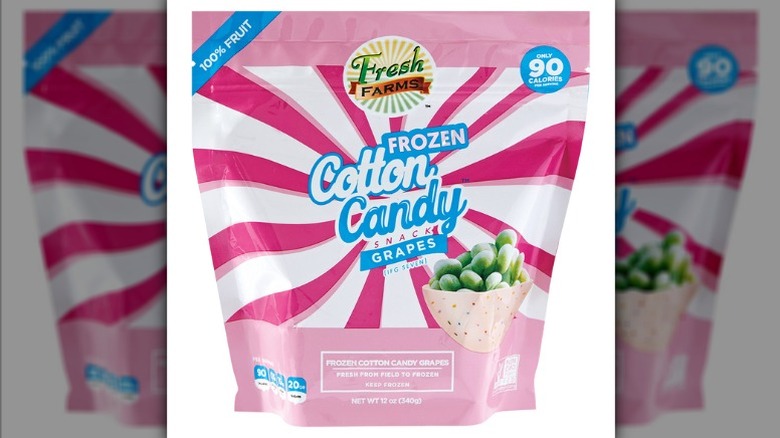 A bag of Fresh Farms frozen cotton candy grapes