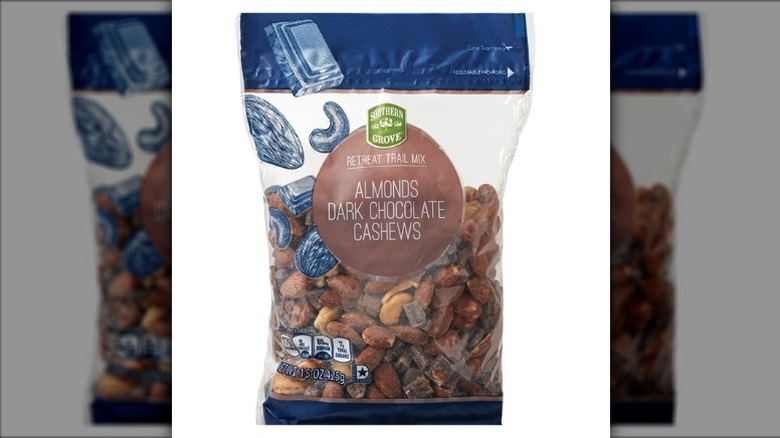 A bag of Southern Grove retreat trail mix on a white background.