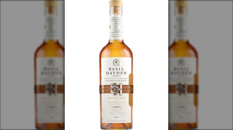 A bottle of Basil Hayden against white background