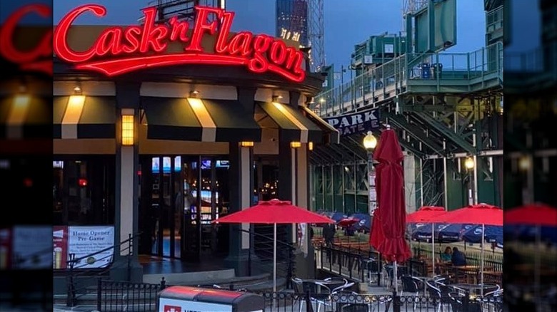 Cask 'n Flagon at night with Fenway Park in the background