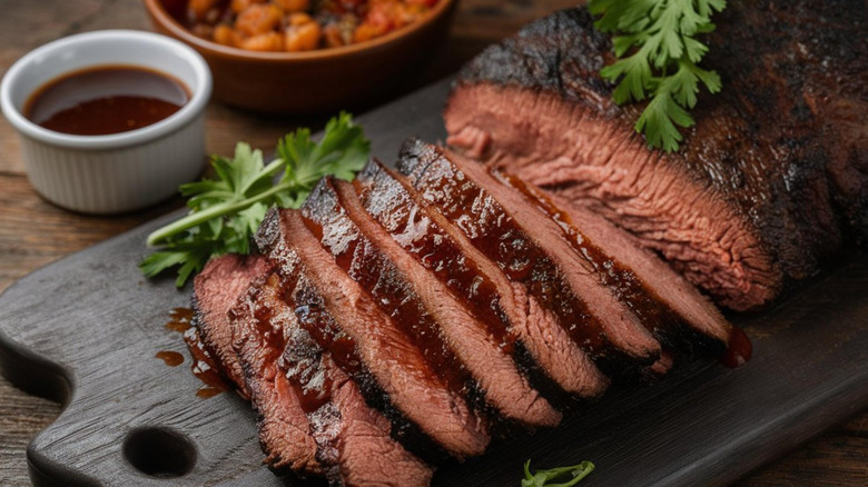 sliced steak with steak sauce