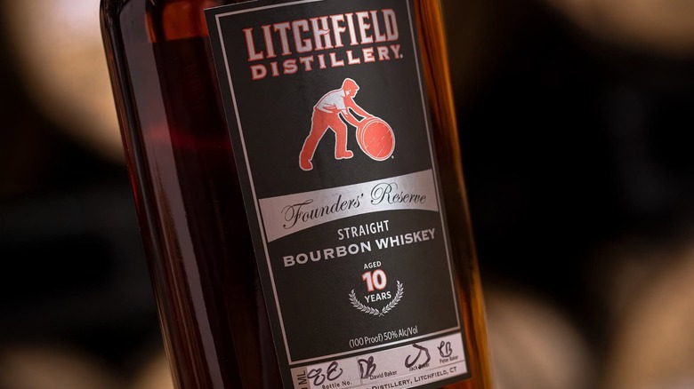 Close-up on label of bourbon from Litchfield Distillery