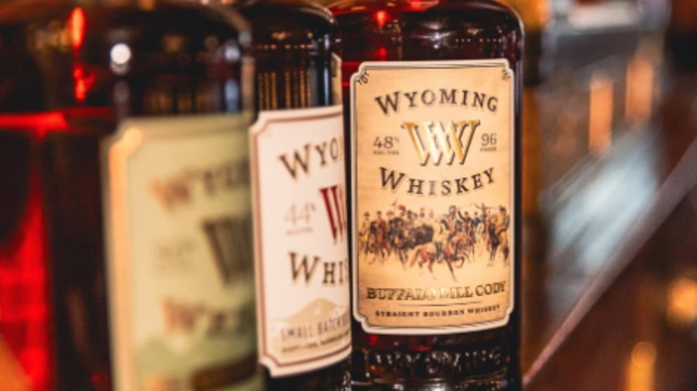Bottles of Wyoming Whiskey with close-up on labels