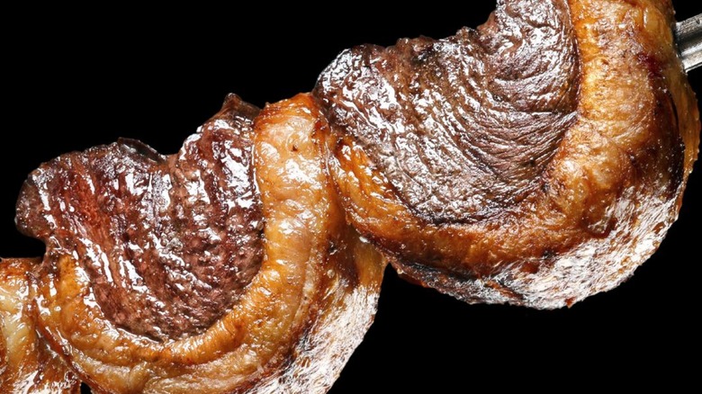 Close-up of picanha on a skewer