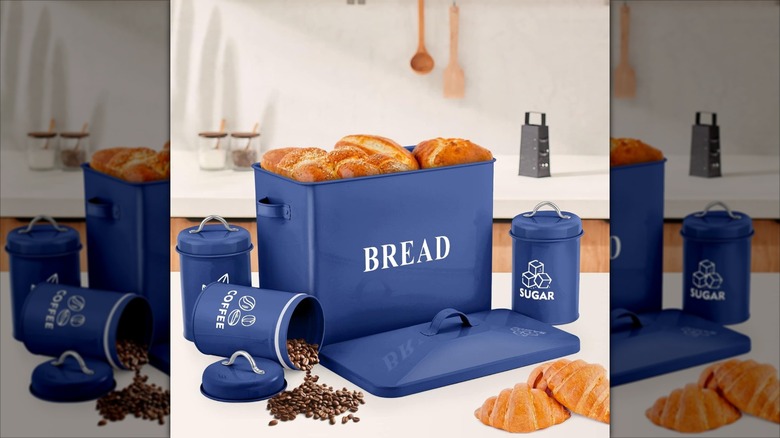 Filled E-far Bread Box With Canister Sets on countertop