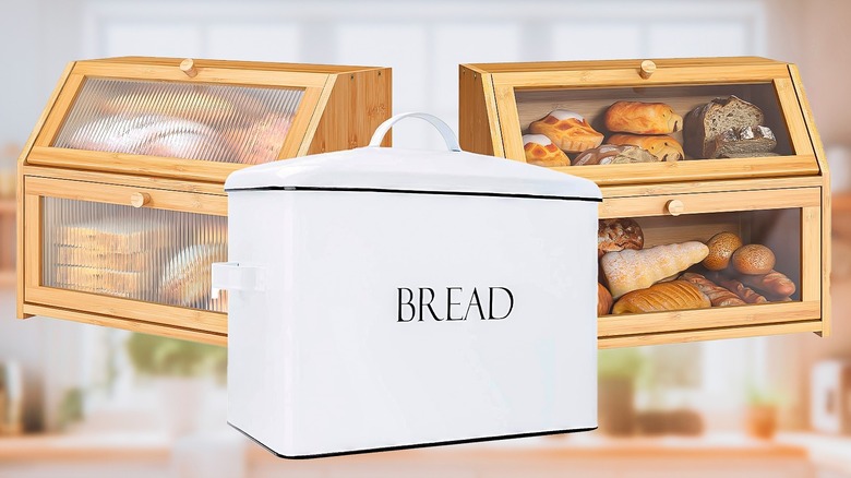 A composite image of three types of bread boxes