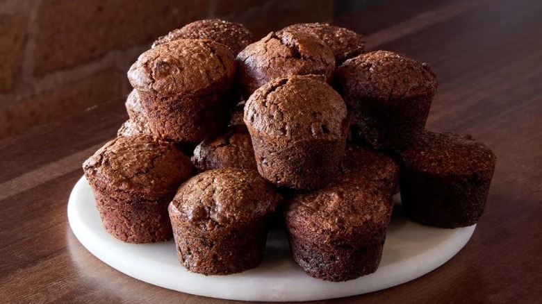Circular platter piled high with brownie bites