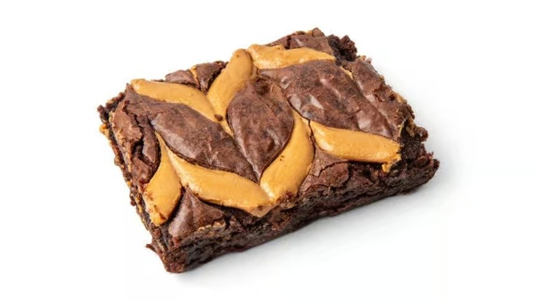 Peanut butter layered into top of brownie with flakey crust