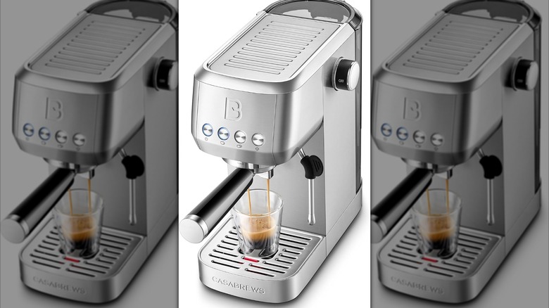 Casabrews 3700 Essential Espresso Machine pulling shots in a single glass