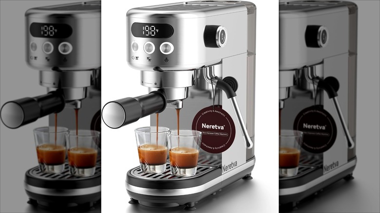 Neretva espresso machine pulling two shots of espresso