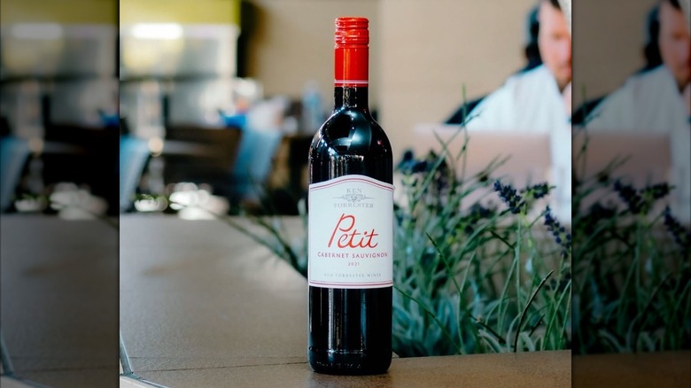Bottle of Ken Forrester Petit Cabernet Sauvignon Western Cape in a restaurant