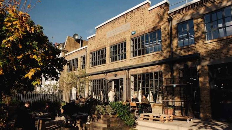 Factory-style exterior of Allpress Espresso Roastery & Cafe in London