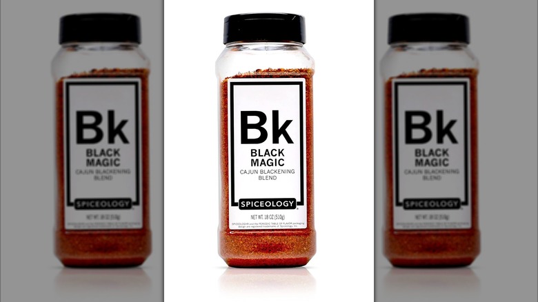 A container of Spiceology Black Magic Cajun Blend