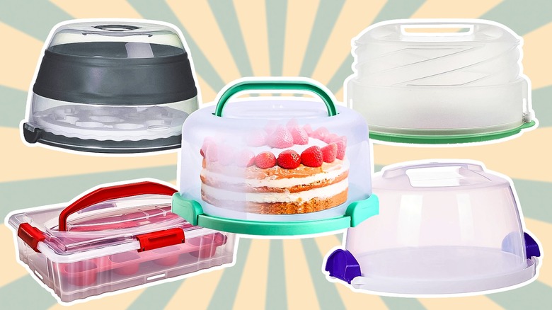 Five different cake carriers