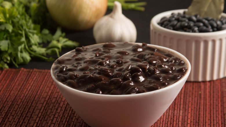 Cooked black beans in a bowl