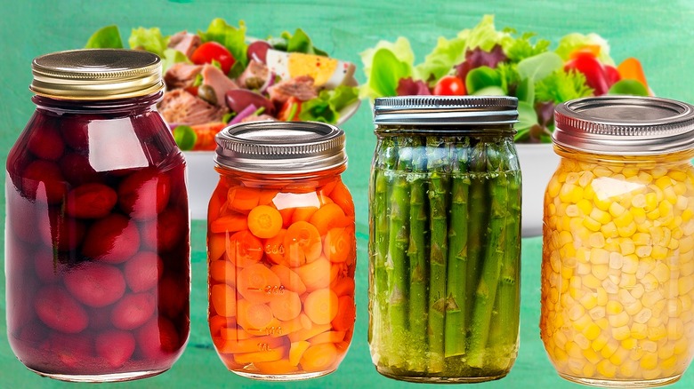various vegetables in jars 