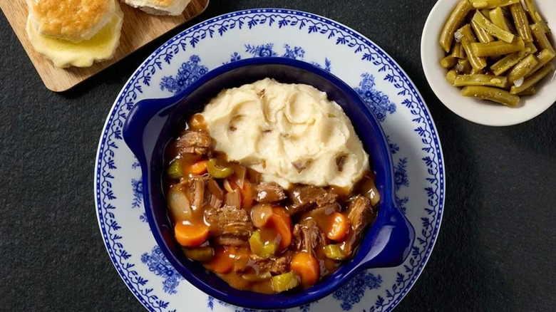 aerial view of a plate of pot roast from Cracker Barrel
