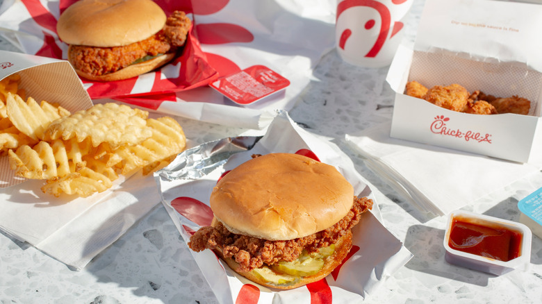 A range of Chick-fil-A sandwiches and sides