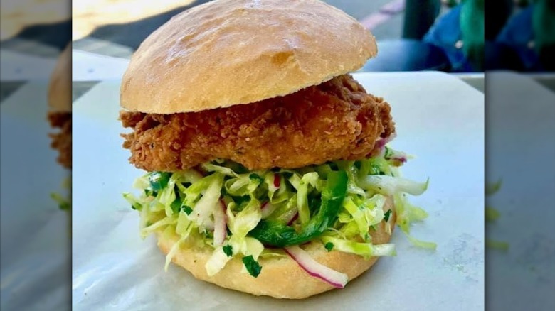 Bakesale Betty's chicken sandwich on coleslaw