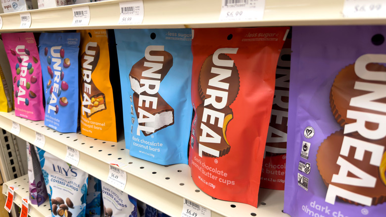 Various Unreal products on a grocery store shelf