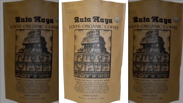 Bag of Ruta Maya Dark Roast on a white background