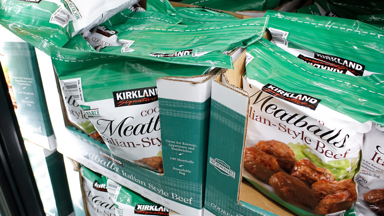 Kirkland Signature Italian-style Beef Meatballs in boxes at Costco