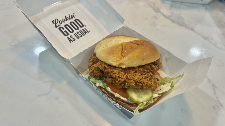 Culver's spicy crispy chicken sandwich in a box