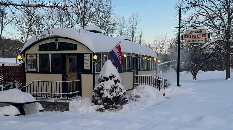 Dan's Diner surrounded by snow