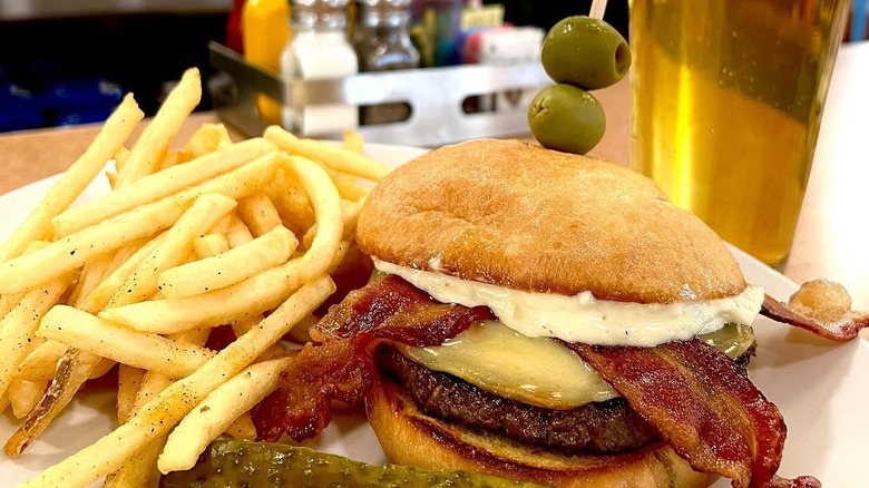 Olive burger with French fries