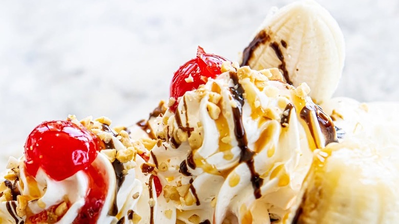 Close up of a banana split