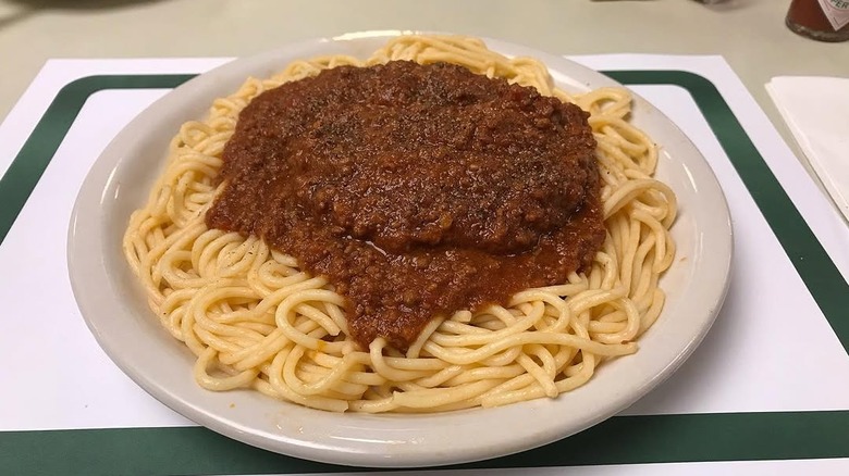 Plate of spaghetti from Jim's Steak and Spaghetti House