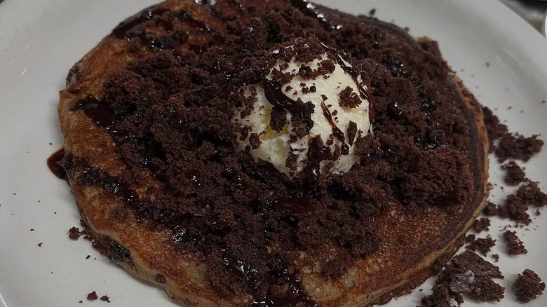 Brownie pancake on a plate