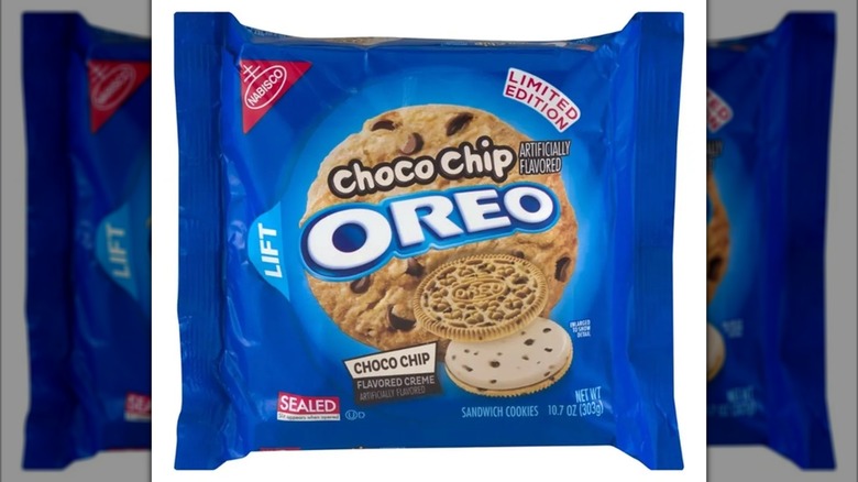 Blue pack of Choco Chip Oreos on white background