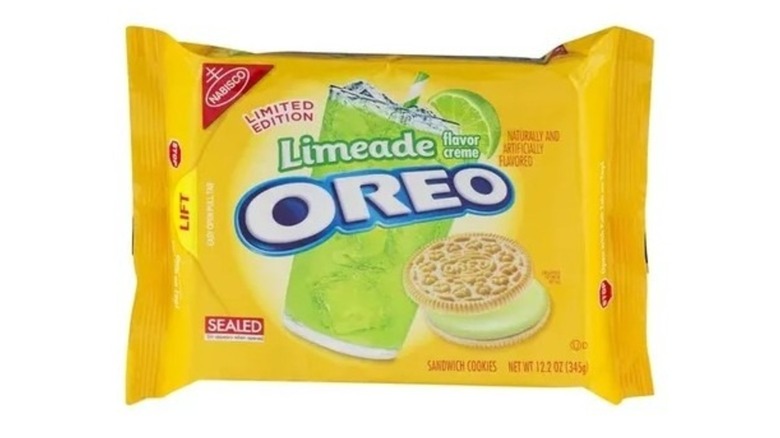 Yellow package of Limeade Oreos on white background