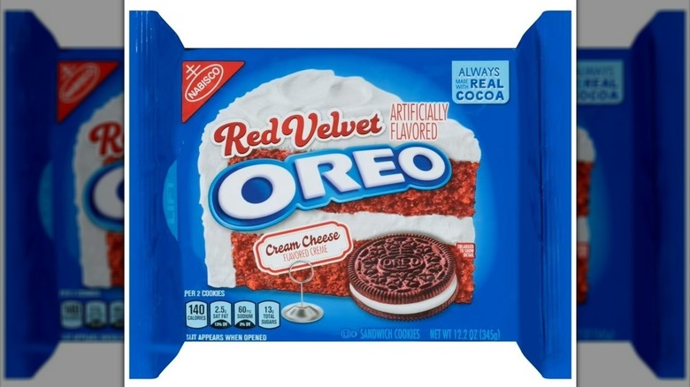 Blue pack of Red Velvet Oreos on white background