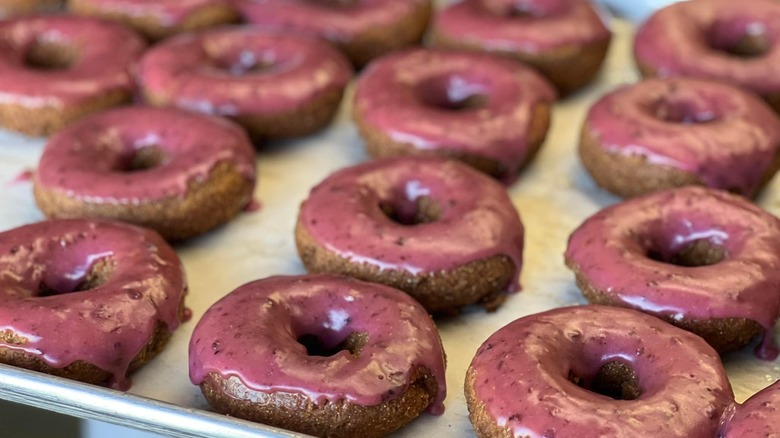 Blueberry-glazed blue corn donuts