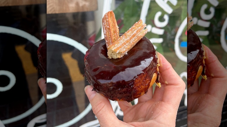 chocolate glazed donut with churros