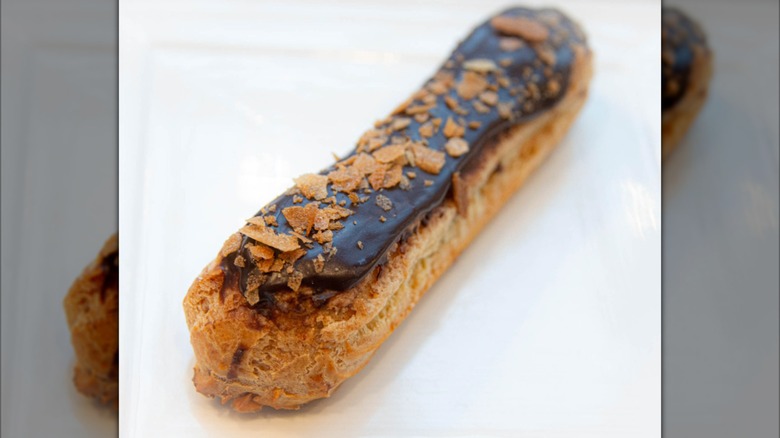 close up view of a chocolate eclair from La Parisienne French Bakery, Seattle