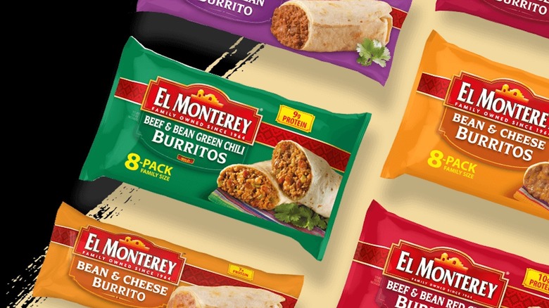 Packages of various El Monterey frozen burritos